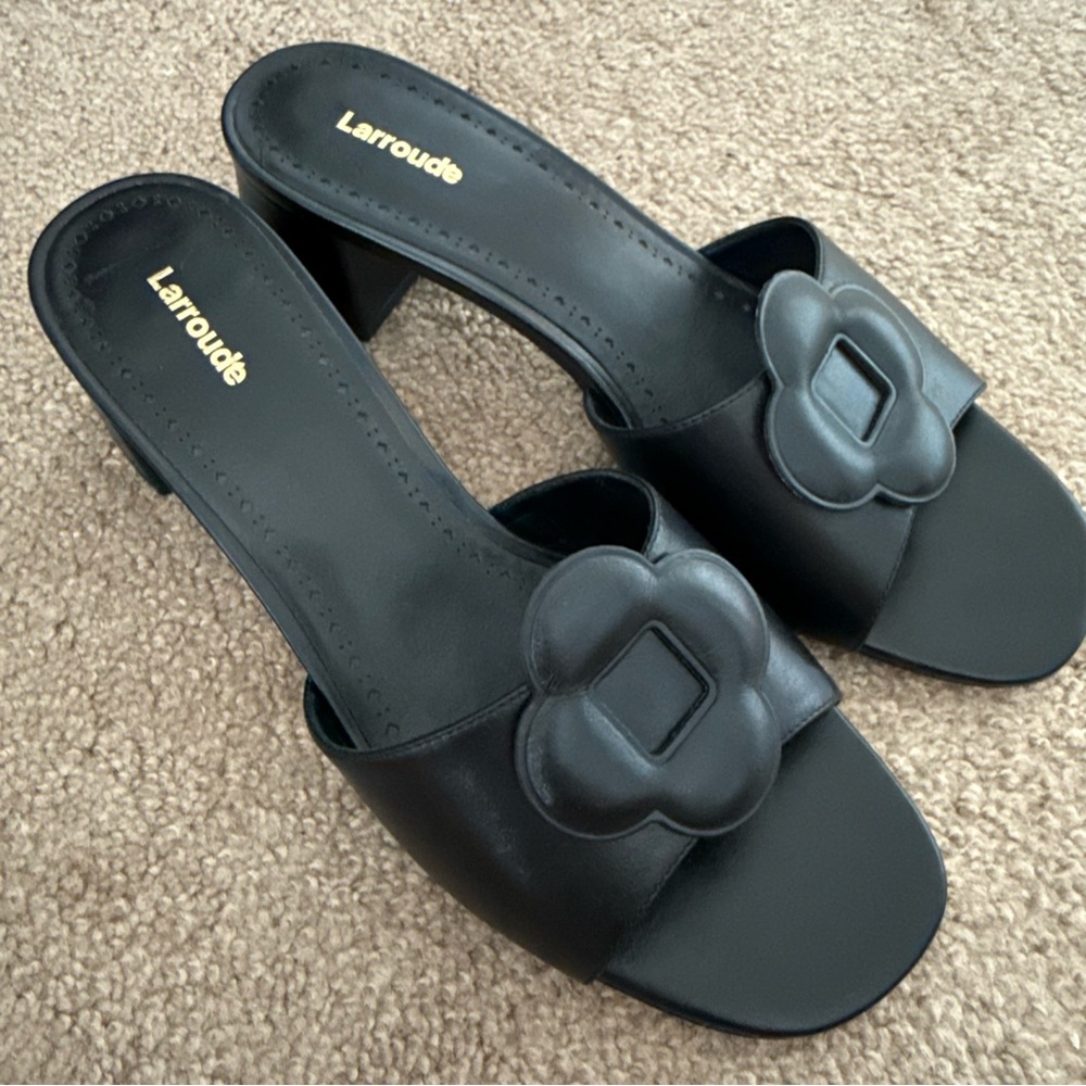 Larroudé Flora Leather Mules Sandals Block Heel - Picture 3 of 11
